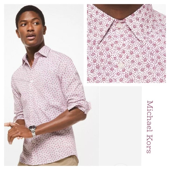 Michael Kors Other - Michael Kors XL Stretch Slim Fit Shirt Floral Red White
